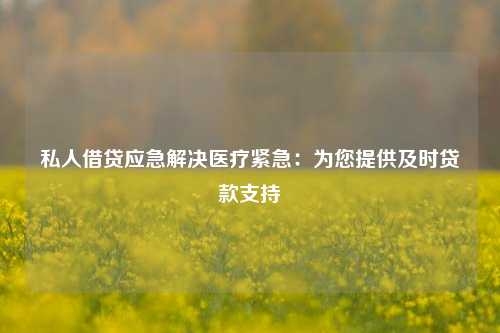 私人借贷应急解决医疗紧急：为您提供及时贷款支持 私人借贷应急 曲靖私人借钱  第1张