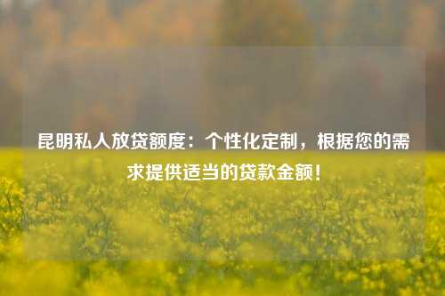 曲靖私人放贷额度：个性化定制，根据您的需求提供适当的贷款金额！ 曲靖本地贷款 曲靖私人借钱  第1张